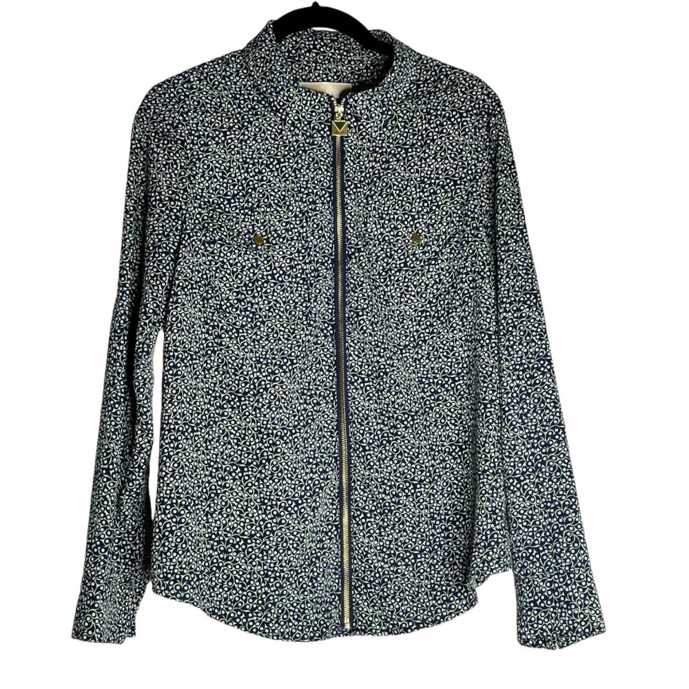 Michael Michael Kors Womens Floral Print Button-Up Blouse size medium NAVY BLUE